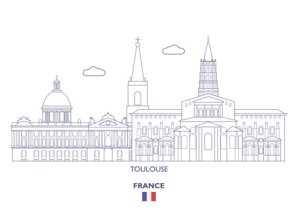 stockillustraties, clipart, cartoons en iconen met toulouse stad skyline, frankrijk - toulouse