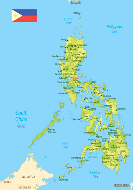 flache karte der philippinen mit flagge - manila philippines map philippines flag stock-grafiken, -clipart, -cartoons und -symbole