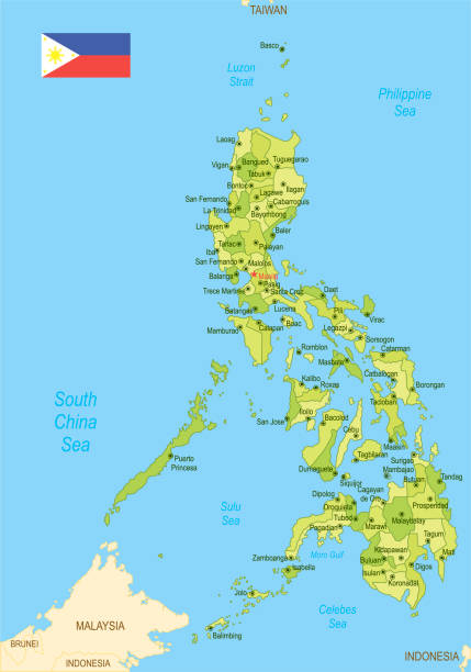 ilustrações, clipart, desenhos animados e ícones de mapa plano das filipinas com bandeira - philippines map manila philippines flag