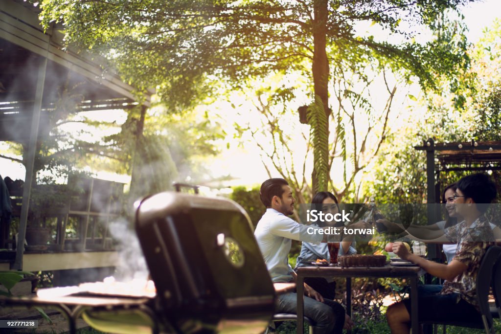 Afternoon Party, barbecue and roast pork Barbecue - Social Gathering Stock Photo