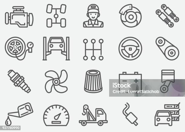 Car Services Line Icons Stock Illustration - Download Image Now - Icon Symbol, Engine, Car