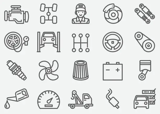 Vector illustration of Car Services Line Icons