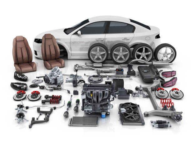 Car body disassembled and many vehicles parts Car body disassembled
 vehicle part stock pictures, royalty-free photos & images