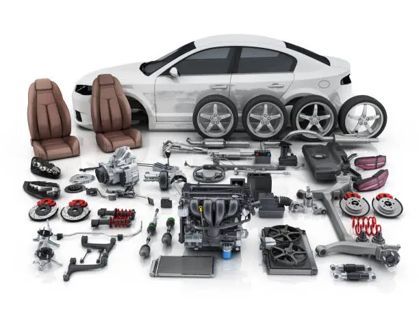 Photo of Car body disassembled and many vehicles parts