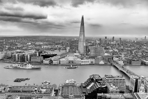 A grayscale shot of the Palace of Westminster. Central London, England, UK.