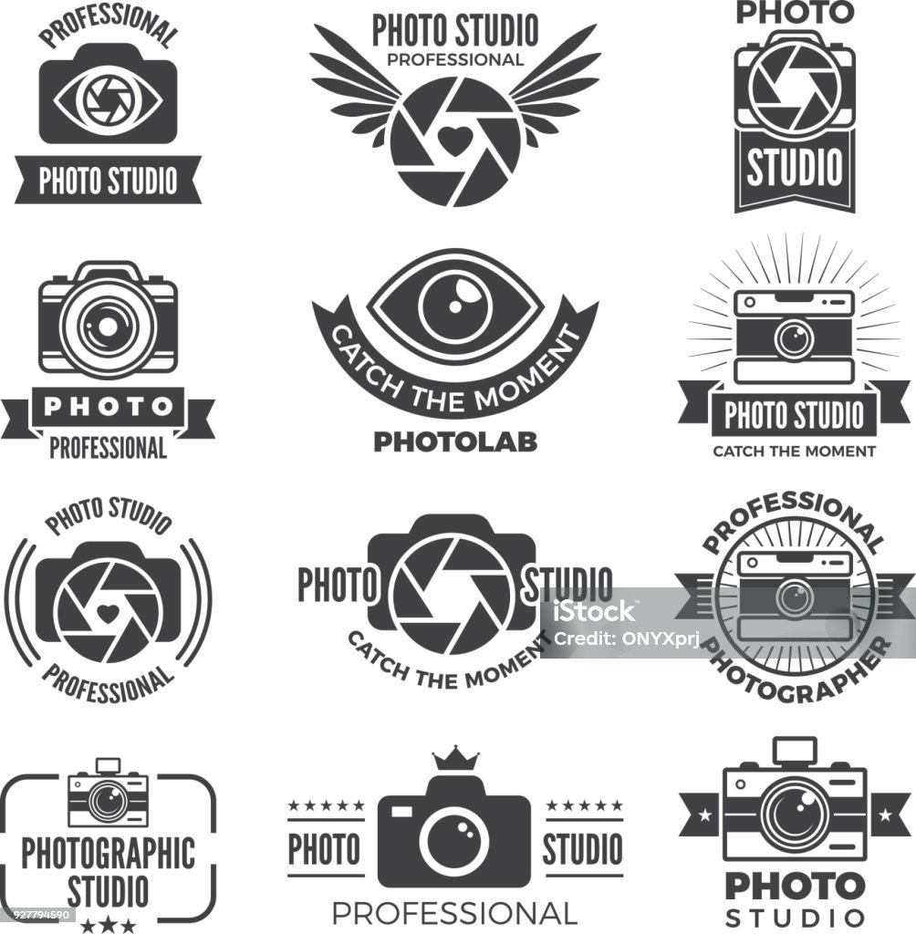 Logotipos y símbolos de los estudios de fotografía - arte vectorial de Logotipo libre de derechos