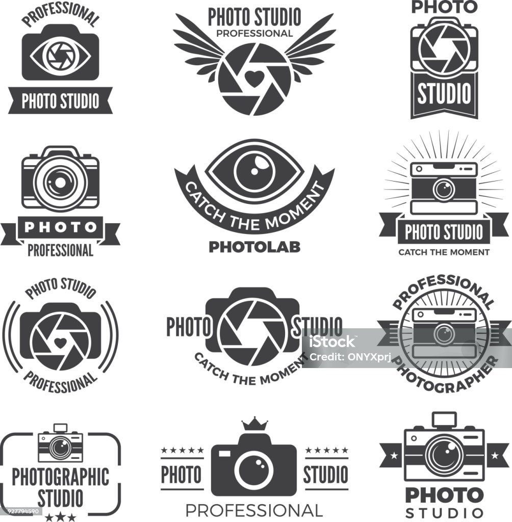 Logotipos e símbolos dos estúdios de fotografia - Vetor de Logotipo royalty-free