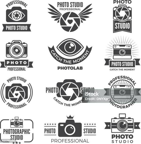 Vetores de Logotipos E Símbolos Dos Estúdios De Fotografia e mais imagens de Logotipo - Logotipo, Câmera, Fotografia - Arte e artesanato
