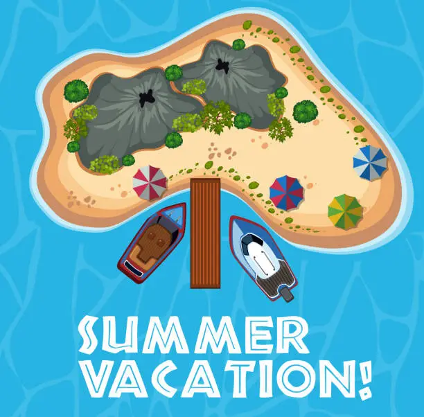 Vector illustration of Summer vacation theme with island in the ocean