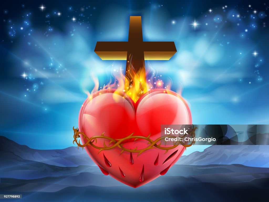 Sacred Heart Christian Illustration Christian Sacred Heart, representing Jesus Christ's divine love for humanity. Abstract stock vector