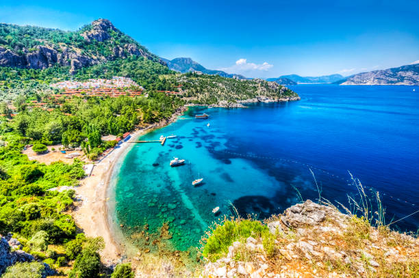 Marmaris Province in Turkey Turunc Bay in Marmaris. Turunc is popular tourist destination in Turkey. southern turkey stock pictures, royalty-free photos & images