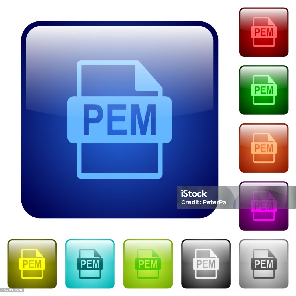 Pem Icon Pem File Format Color Square Buttons Stock Illustration - Download ...