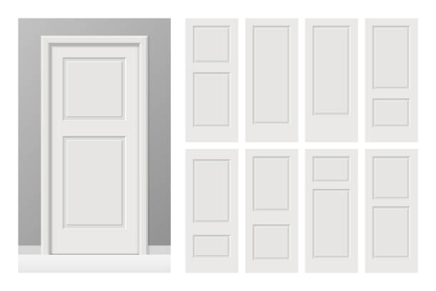 ilustraciones, imágenes clip art, dibujos animados e iconos de stock de vectores blanco pintan interiores puertas de madera en estilo plano. proporciones realistas, escala 1: 100. - bevel