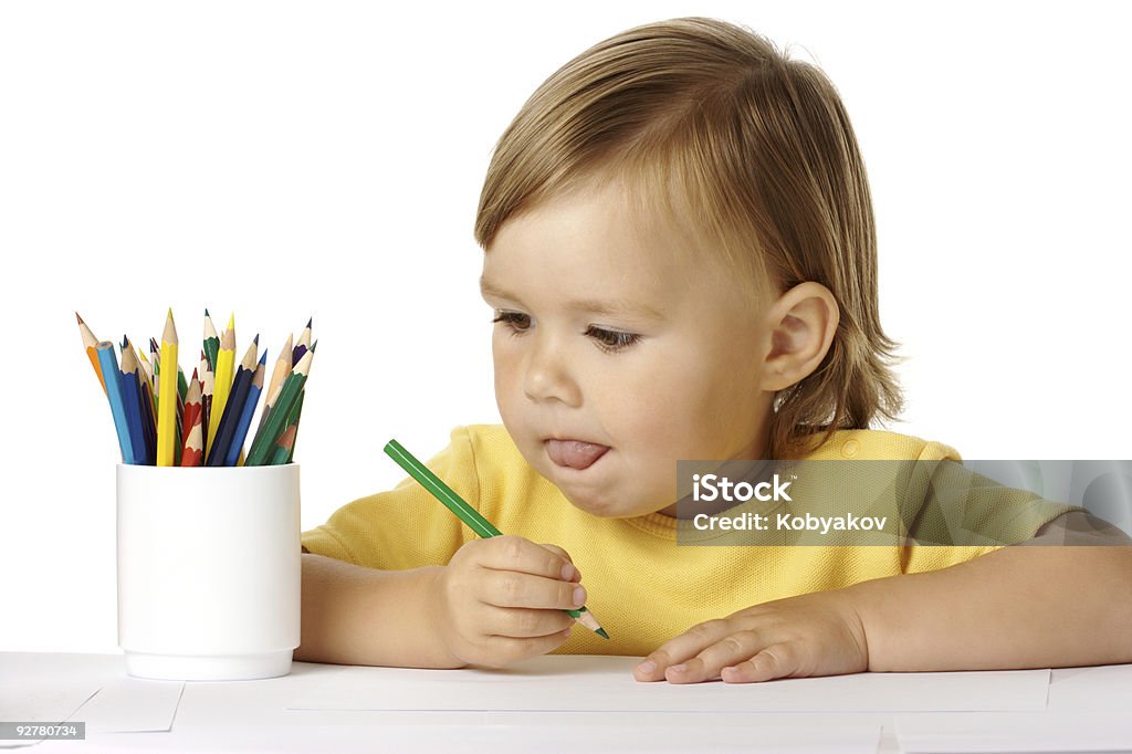 Child thinks about drawing ideas  2-3 Years Stock Photo