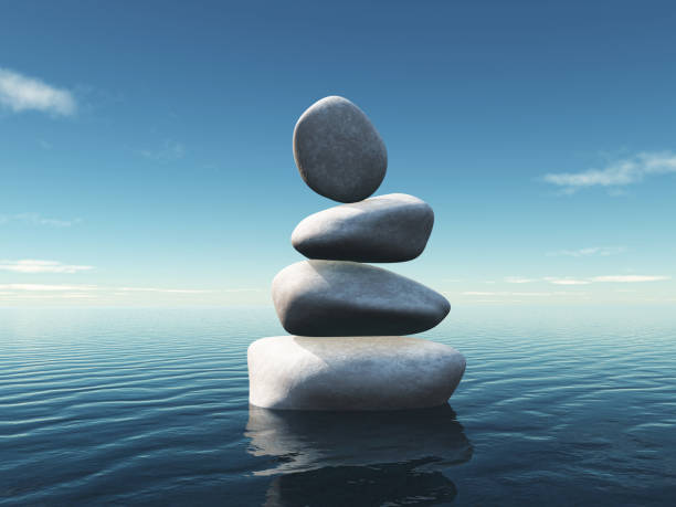 istock 3D landscape with stepping stones balancing in an ocean 927809712