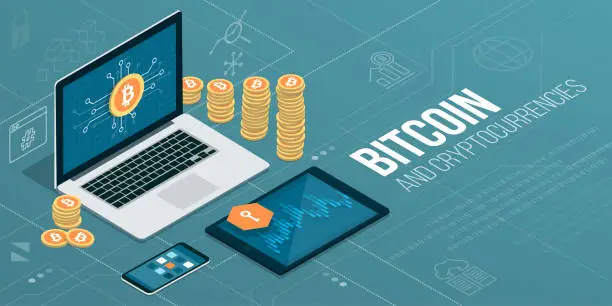 Vector illustration of Bitcoin and cryptocurrencies