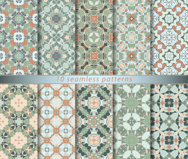 zestaw bezszwowych orientalnych wzorów - seamless brown floral pattern arabic style stock illustrations