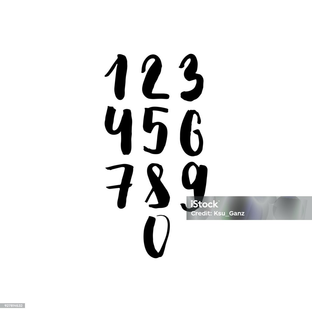 Calligraphy Numbers Design Numbers Set In Hand Drawn Calligraphy Style Vector Design Template ...