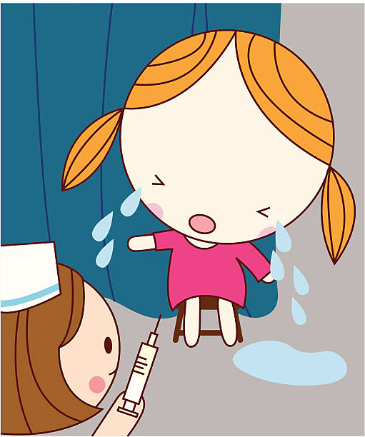 Little girl crying vector art illustration