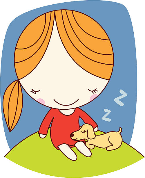Little girl with puppy vector art illustration