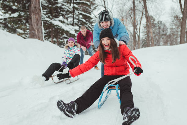 istock Best friends having a great time during a lovely snowy day 927834444