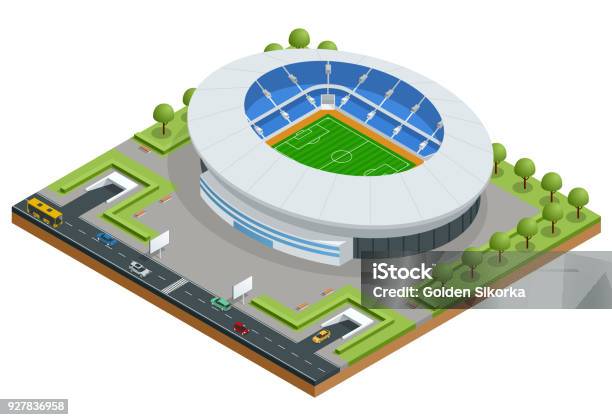 Isometric Sport Stadium Football Soccer Stadium Building Vector Illustration Stock Illustration - Download Image Now