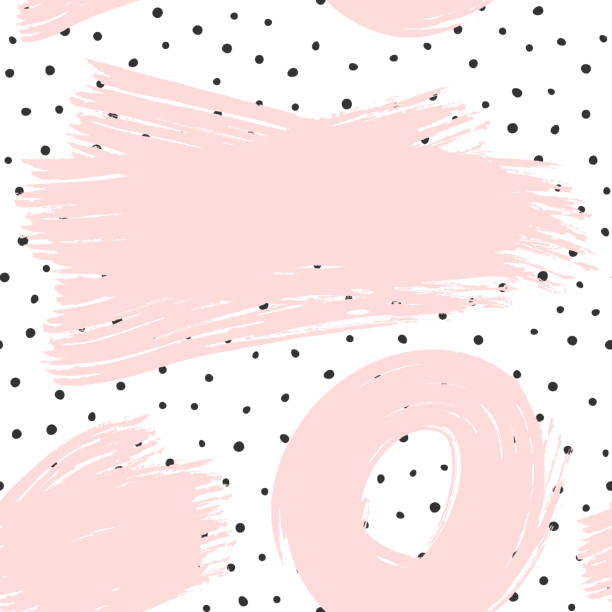 Trendy abstract seamless pattern with polka dots and brush strokes. Drawn by hand. Sketch, watercolour, grunge, paint. Trendy abstract seamless pattern with polka dots and brush strokes. Drawn by hand. Sketch, watercolour, grunge, paint. Modern vector illustration. drawing of pink and black polka dot wallpaper stock illustrations