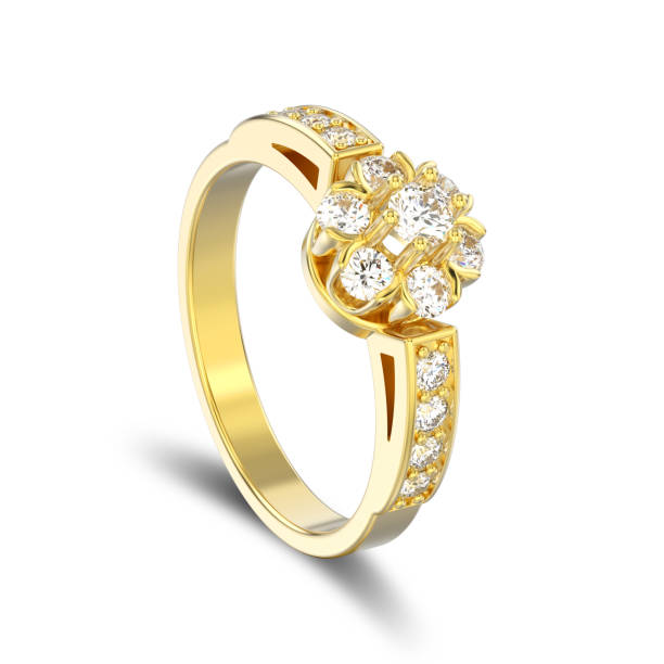 istock 3D illustration isolated yellow gold decorative flower diamond ring with shadow 927849556
