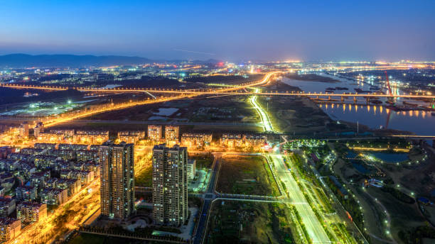 istock Night view of modern Chinese city 927852796