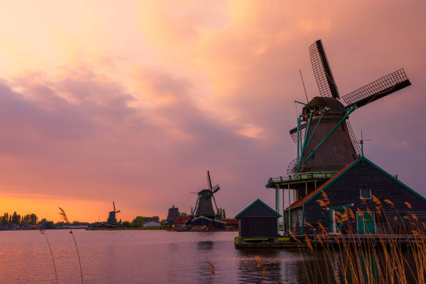 istock Traditional Dutch windmills at sunset 927863602