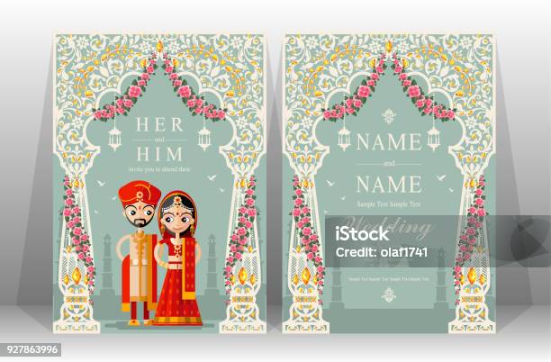 Indian Wedding Invitation Card Templates With Indian Man And Women  Traditional Costumes Wedding On Paper Color Background Stock Illustration -  Download Image Now - iStock