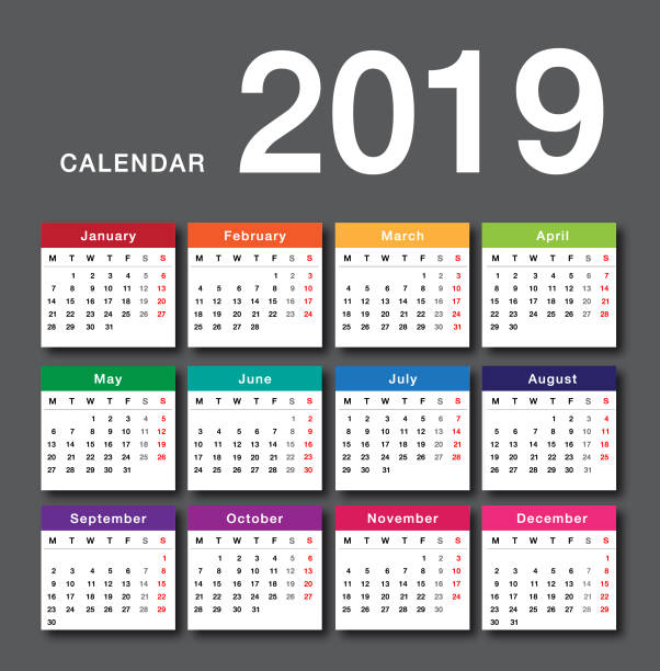 kolorowy kalendarz roku 2019 szablon projektu wektorowego, prosty i czysty design. - personal data assistant stock illustrations