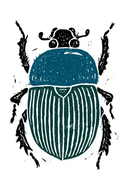 Vector illustration of Scarab beetle linocut linocut illustration, draw, ink, vector