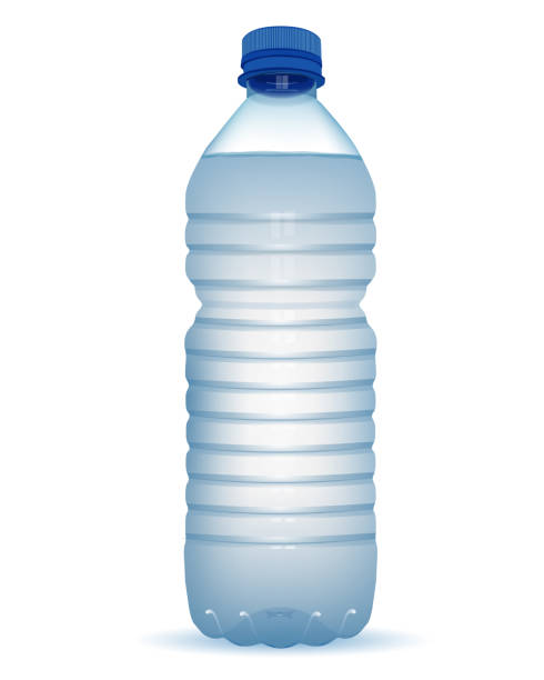 ilustrações, clipart, desenhos animados e ícones de garrafa de plástico realista com água com fechar tampa azul sobre fundo branco - three dimensional vertical shiny colors