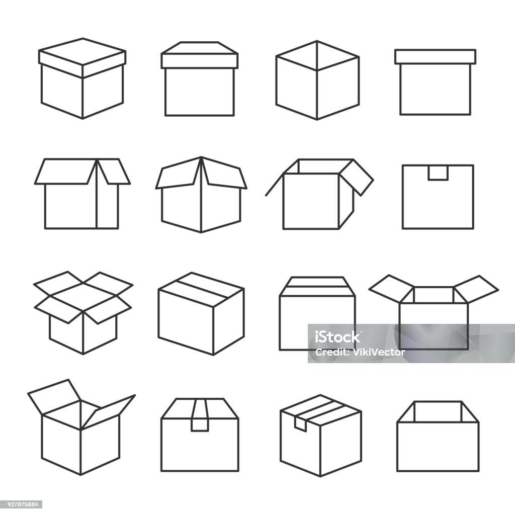 Jeu d’icônes boîtes carton - clipart vectoriel de Boîte libre de droits