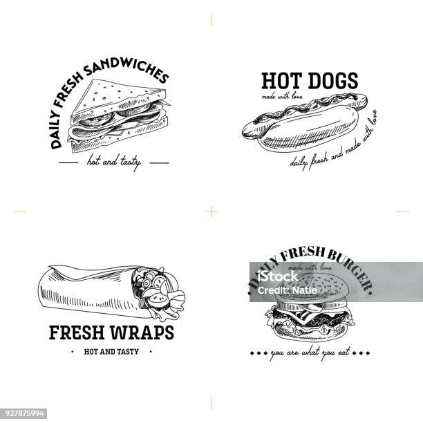 Beautiful Vector Hand Drawn Fast Fod Illustrations Stock Illustration - Download Image Now