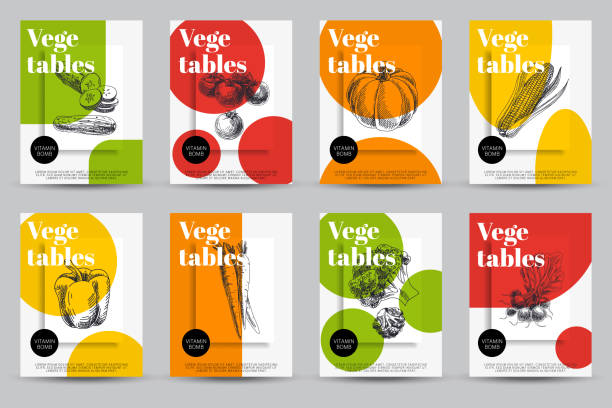 ilustrações de stock, clip art, desenhos animados e ícones de beautiful vector hand drawn vegetables card set. - vegetables table