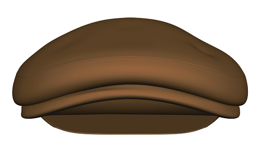 Cap in retro style with a small visor. Brown color. 3D. Vector illustration. Front view.