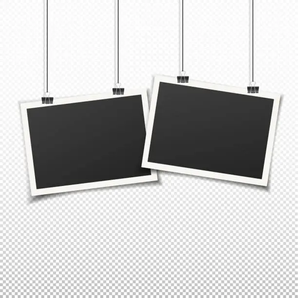 Vector illustration of Set of two vintage photo frames hanging on wall.