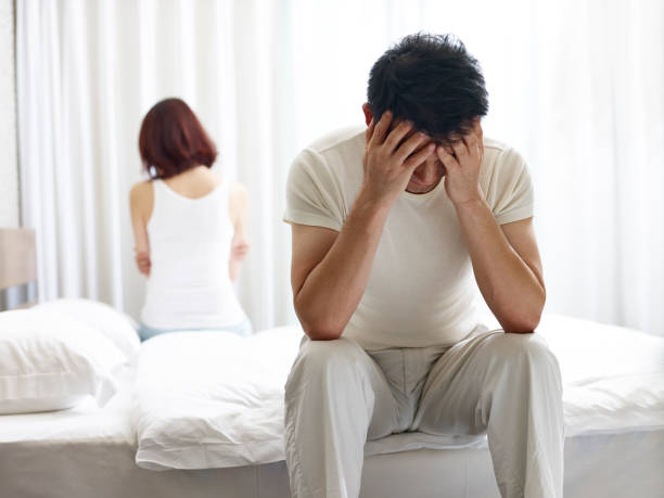 asian couple having problem with marriage young asian couple with relationship problem appear depressed and frustrated. asian couple sex stock pictures, royalty-free photos & images