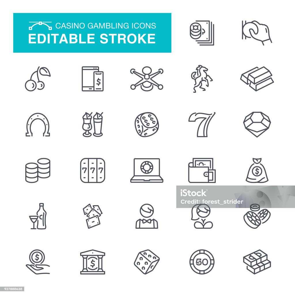 Casino Gambling Editable Stroke Icons Casino, Gambling, Internet, Number 7, Editable Stroke Icon Set Icon Symbol stock vector
