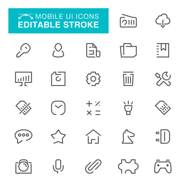 Vector illustration of Mobile UI Editable Stroke Icons