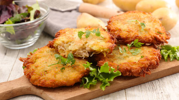 fried potato cake fried potato cake galette stock pictures, royalty-free photos & images