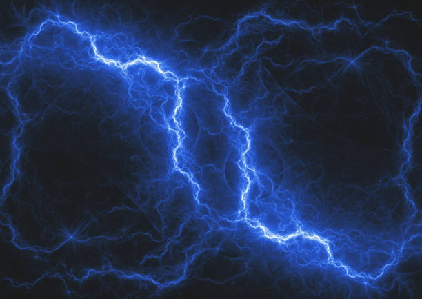 istock Blue lightning bolt, abstract fractal storm 927902888