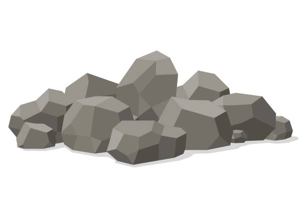 felsen und steinen aufgetürmt isolierten auf weißen hintergrund. steinen und felsen in isometrischen 3d flachen stil. verschiedenen felsblöcke. vektor-illustration - schutt stock-grafiken, -clipart, -cartoons und -symbole