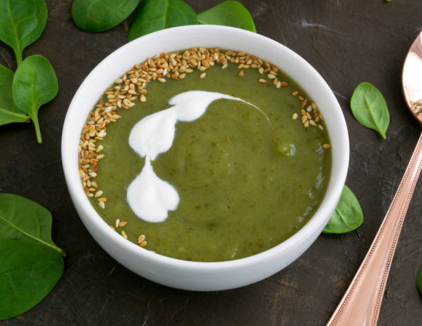 istock Vegetarian spinach soup in a white plate. 927912268