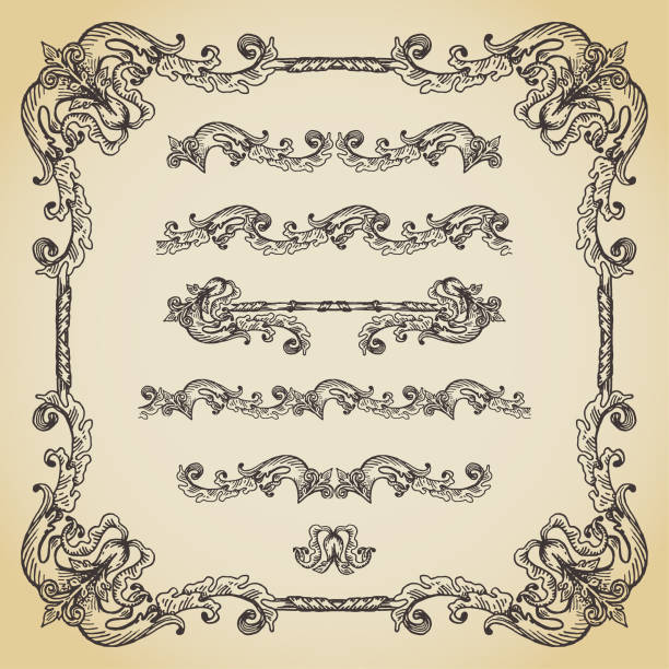 벡터 빈티지 프레임 컬렉션 - baroque style seamless single flower decoration stock illustrations