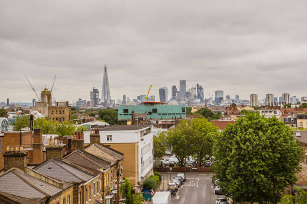 Skyline view of the city of London skyscrapers from Peckham in South London.