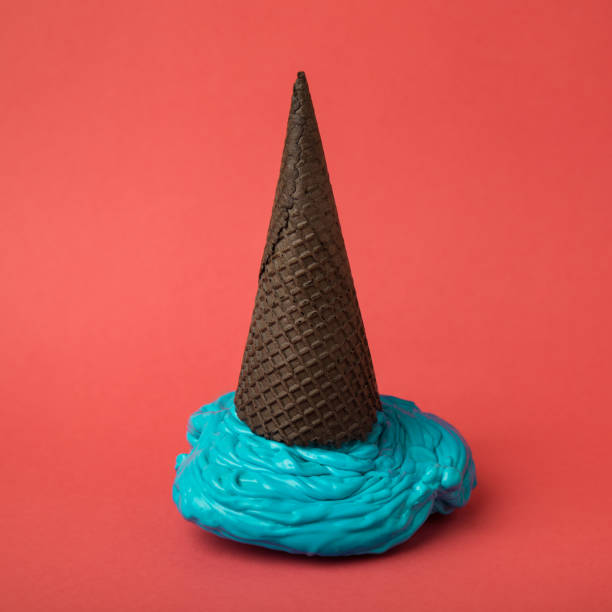 istock Overhead blue ice cream on pastel pink background. Minimalistic 927920006