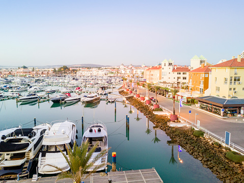 View of marina in touristic Vilamoura, Quarteira, Algarve, Portugal